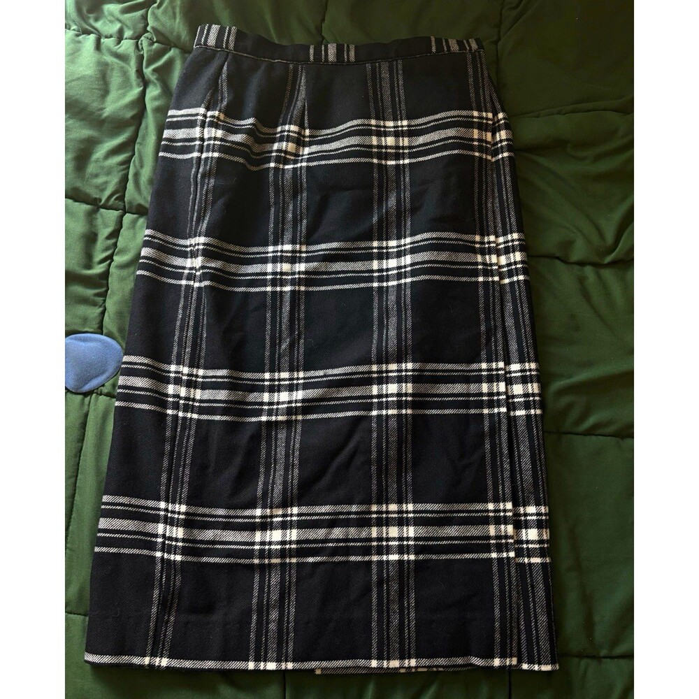 Liz Claiborne Lizsport Womens Petite 10P Black White Plaid Tweed Pencil Skirt
